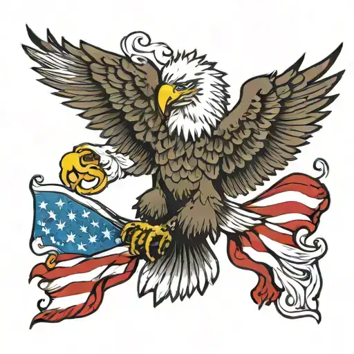 eagle outline with 13 coloine flag  tattoo design idea