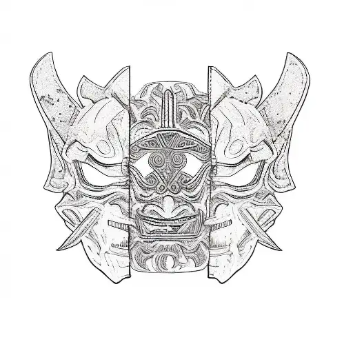 a samurai mask tattoo design idea