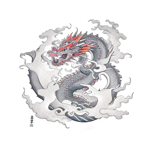 a powerful dragon intertwined with cherry blossoms and waves, creating a dynamic and harmonious composition? The dragon  tattoo design idea