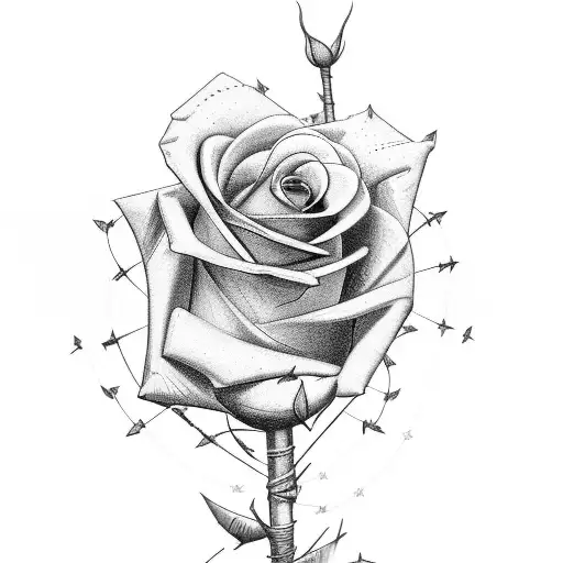 roses, arrows, trees, barbed wire, sleeeve tattoo design idea