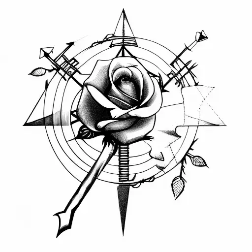 roses, arrows, trees, barbed wire, sleeeve tattoo design idea