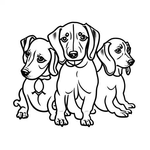 4 dachshund puppies outline tattoo design idea