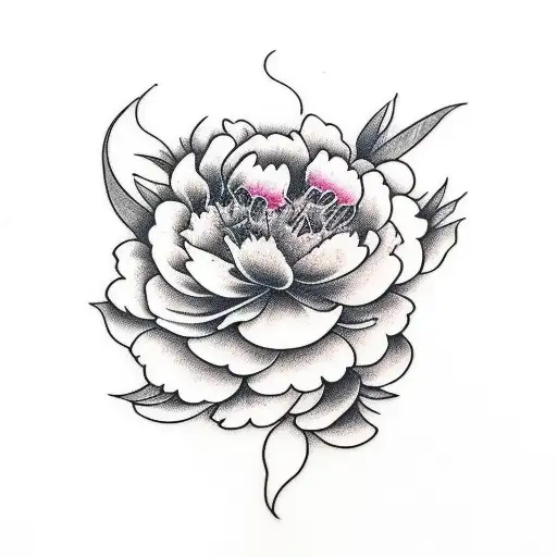 peony flower with a cow, the name Grimm, and the state of Minnesota  tattoo design idea