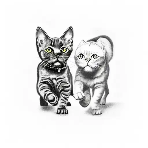 a small black cat and a big golden retriever playing together tattoo design idea