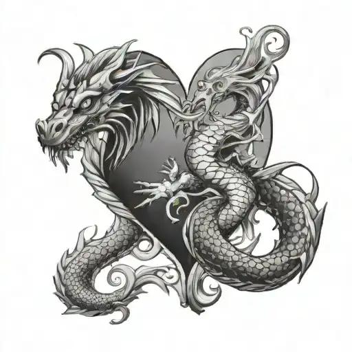 dragon and mermaid in heart shape tattoo design idea
