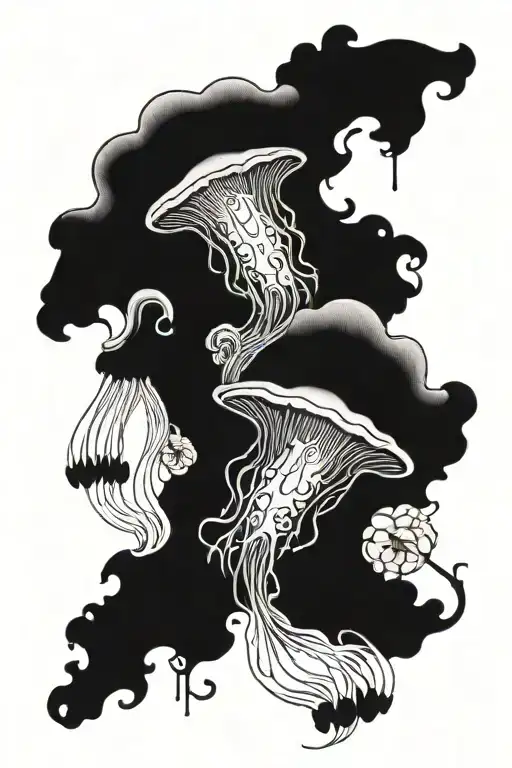 gothic jellyfish with black anemones tattoo design idea