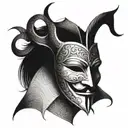 An anonymous mask in medieval style tattoo design idea