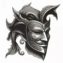 An anonymous mask in medieval style tattoo design idea