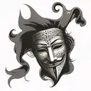 An anonymous mask in medieval style tattoo design idea