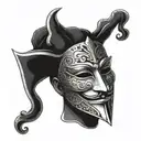 An anonymous mask in medieval style tattoo design idea