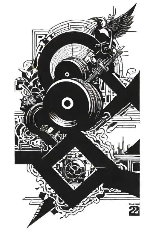 Incorporate elements of music, gaming, and weightlifting in atattoo design featuring  the year 2002 in big tattoo design idea