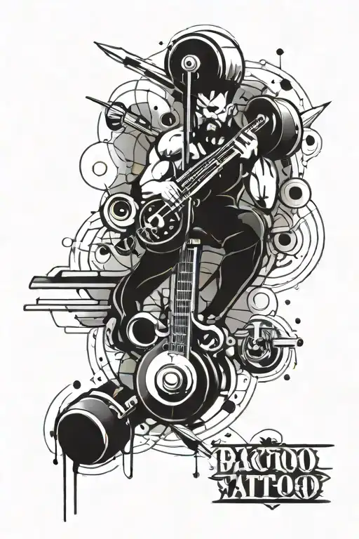 Incorporate elements of music, gaming, and weightlifting in atattoo design featuring  the year 2002  tattoo design idea