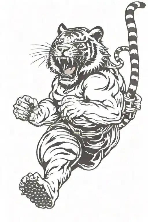 Incorporate elements of music, gaming, and weightlifting in a traditional tattoo design featuring a tiger roaring proudly with the year 2002 subtly included tattoo design idea