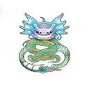 a axolotl resting on quetzalcoatl tail tattoo design idea
