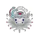 a axolotl resting on quetzalcoatl tail tattoo design idea