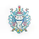 a axolotl resting on quetzalcoatl tail tattoo design idea