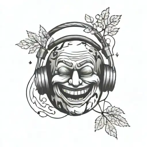 A minimalist tattoo of a laughing Earth wearing headphones, combining the client's love for music and humor with their passion for the planet tattoo design idea