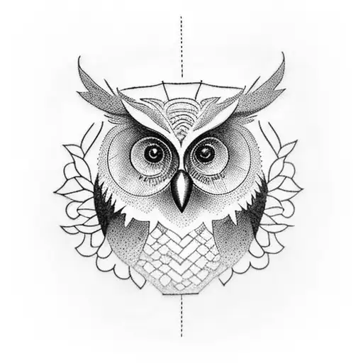A blackwork tattoo of a majestic owl perched on a coffee bean branch, symbolizing the client's passion for coffee and wisdom. tattoo design idea