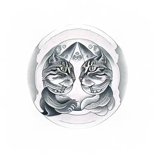 a tabby cat and a calico cat forming a yin and yang tattoo design idea