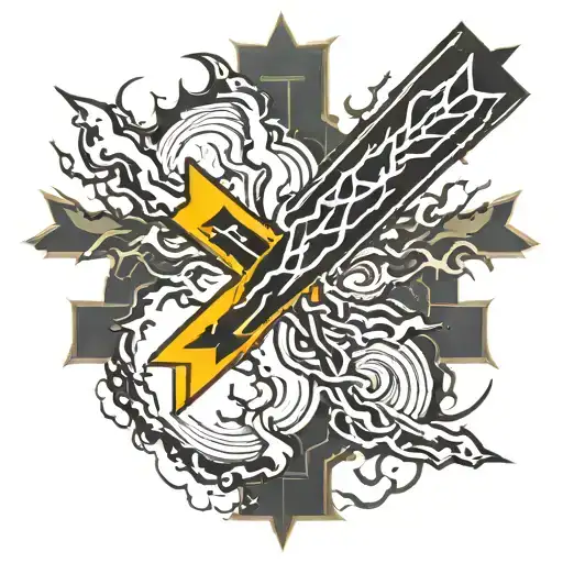 lightning bolt striking a black cross fracturing the cross tattoo design idea