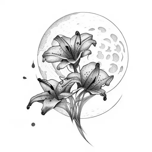 moon with lily and morning glory tattoo design idea