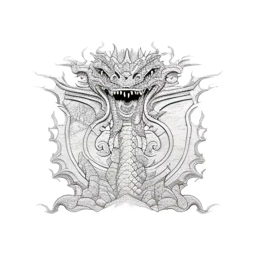 A sketch-style dragon exploring the ancient ruins of Angkor Wat tattoo design idea