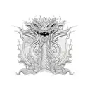 A sketch-style dragon exploring the ancient ruins of Angkor Wat tattoo design idea