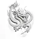 A sketch-style dragon exploring the ancient ruins of Angkor Wat tattoo design idea