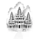 A sketch-style dragon exploring the ancient ruins of Angkor Wat tattoo design idea