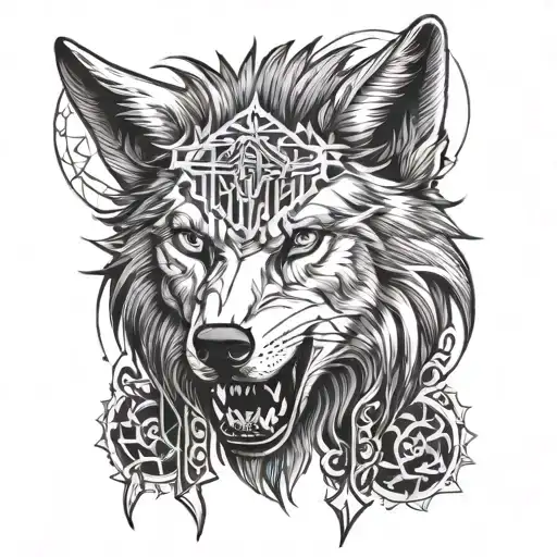 wolf head daggers going through head tattoo design idea