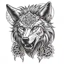 wolf head daggers going through head tattoo design idea