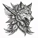 wolf head daggers going through head tattoo design idea