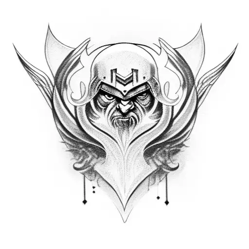 Odin face with a raven In his head tattoo design idea