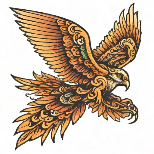 secretari bird with open wings, simetrical  tattoo design idea