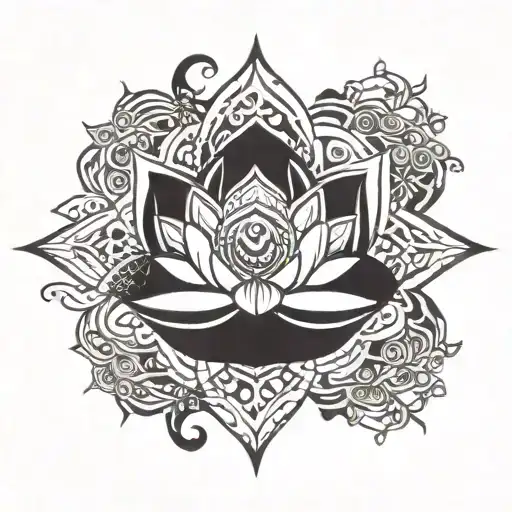 lotus depicting awareness third eye depicts acceptance and waves depicts surrender tattoo design idea