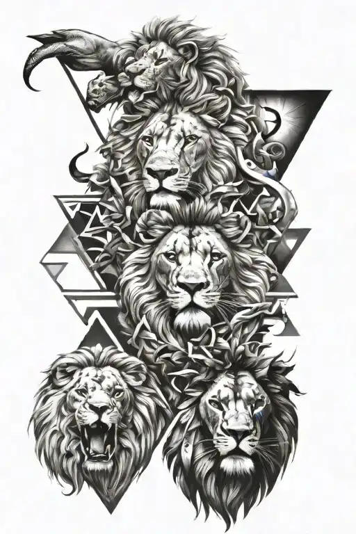lion, scorpion and Gemini all separate triangles tattoo design idea