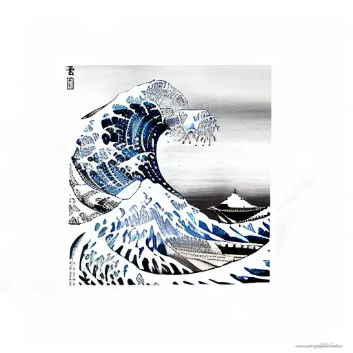 Hokusai wave inside chef knife tattoo design idea