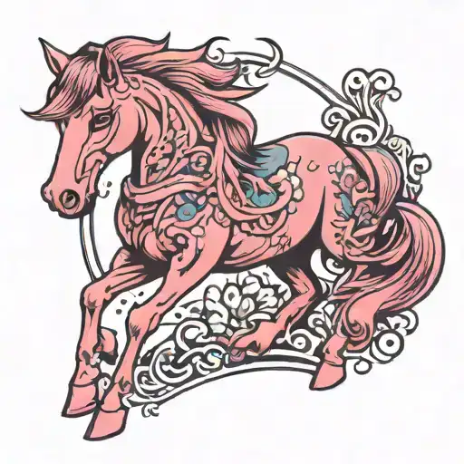 pink horse tattoo design idea