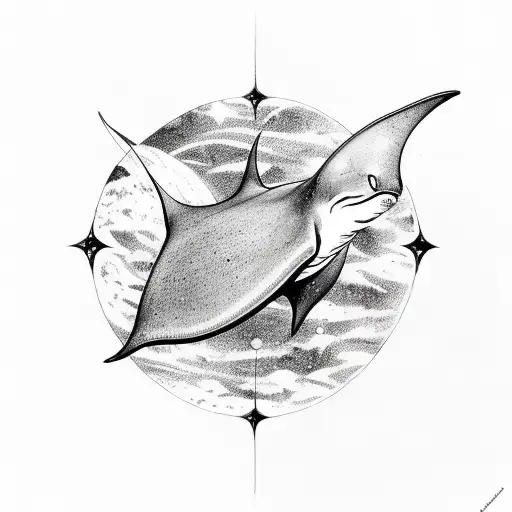 manta ray swimming through a nebula with moons and planets  tattoo design idea
