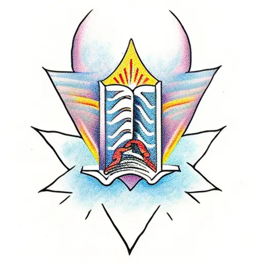 A traditional style tattoo of an open book with rays of light coming out, representing the divine knowledge of the Bible tattoo design idea