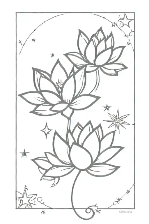 sun, moon, stars, lotus tattoo design idea