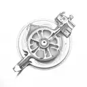 revolver with the word Baker in old western font tattoo design idea