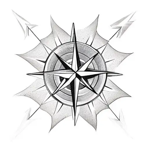 A compass with an 8-pointed star in the background tattoo design idea