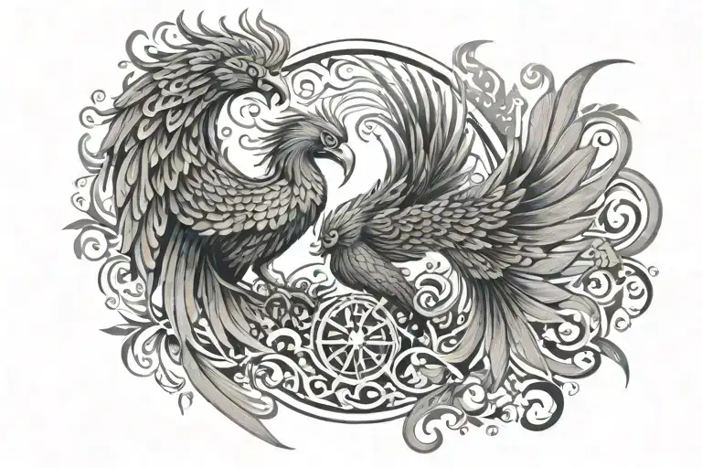 Phoenix and Indonesian Garuda batik tattoo design idea