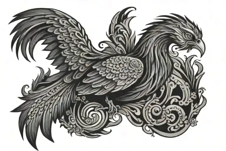 Phoenix with indonesian batik art style tattoo design idea