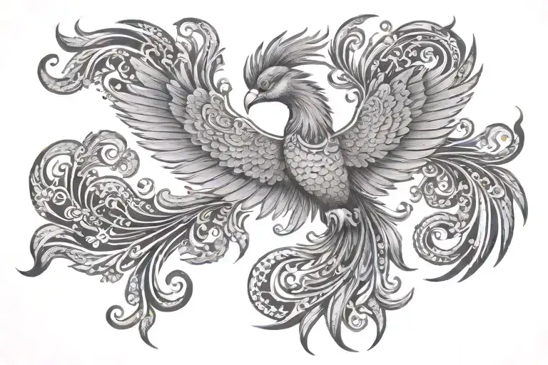 Phoenix with indonesian batik art style tattoo design idea