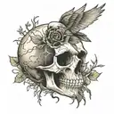 bird skull roots growing tattoo design idea