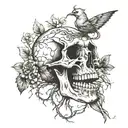 bird skull roots growing tattoo design idea