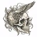 bird skull roots growing tattoo design idea
