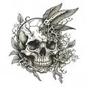 bird skull roots growing tattoo design idea